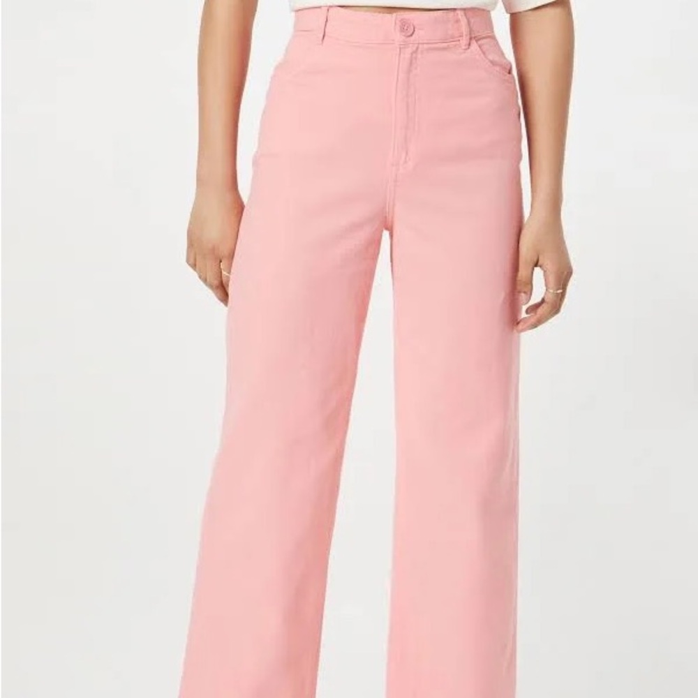 Monki High Waisted Wide Leg Pink Cropped Trouser Pants